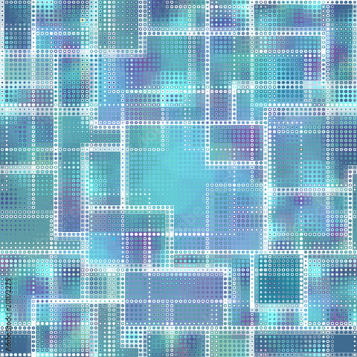 Seamless background. Geometric abstract symmetric pattern in low poly pixel art style. Polka dot pattern on low poly background. Vector image.