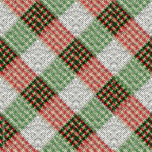 Seamless background pattern. Imitation of a texture of rough canvas painted with plaid pattern. Vector image.