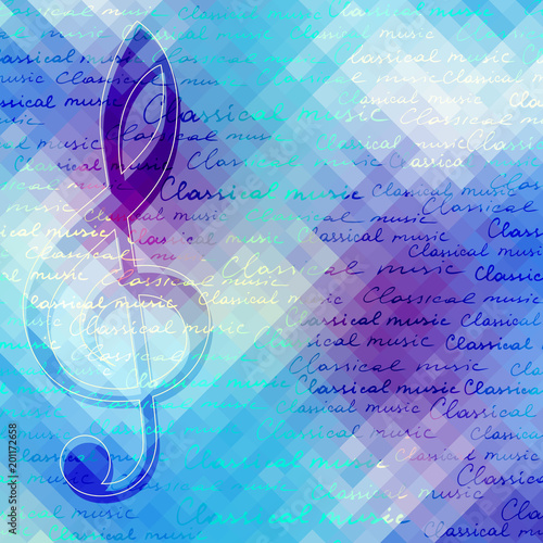 Classical music background pattern with the treble clef