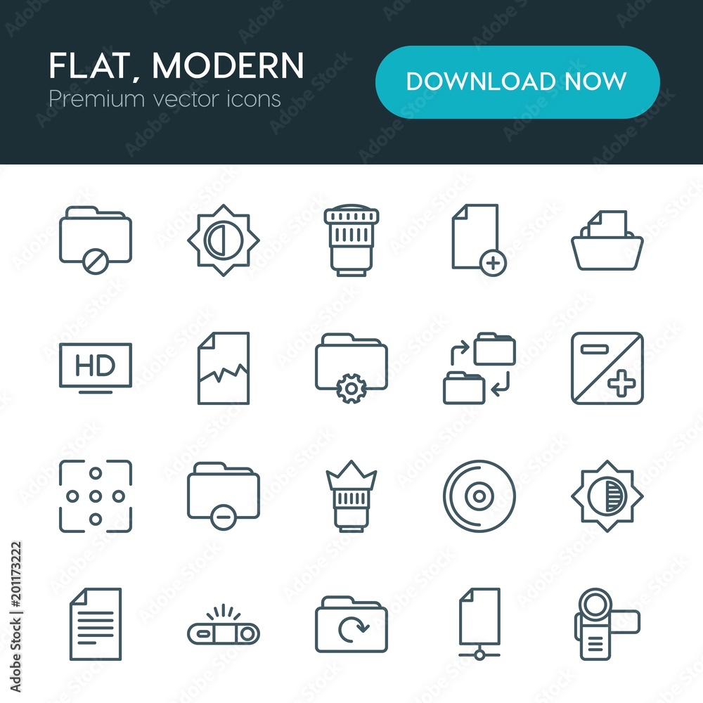 Modern Simple Set of folder, video, photos, files Vector outline Icons. ..Contains such Icons as disk, cd, vector, black, paper, lens and more on white background. Fully Editable. Pixel Perfect Modern Simple Set of folder, video, photos, files Vector outline Icons. ..Contains such Icons as disk, cd, vector, black, paper, lens and more on white background. Fully Editable. Pixel Perfect