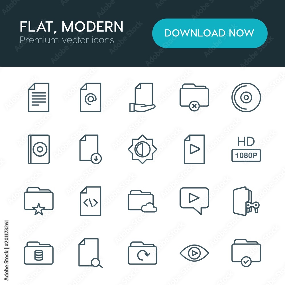 Modern Simple Set of folder, video, photos, files Vector outline Icons. ..Contains such Icons as vector, business, folder, cd, fashion and more on white background. Fully Editable. Pixel Perfect Modern Simple Set of folder, video, photos, files Vector outline Icons. ..Contains such Icons as vector, business, folder, cd, fashion and more on white background. Fully Editable. Pixel Perfect