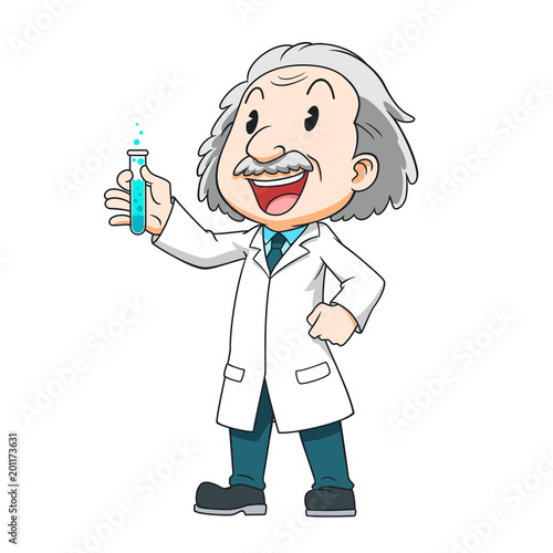 Cartoon character of scientist holding a test tube.