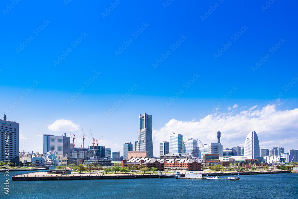 Naklejka premium Cały widok na okolicę zatoki Yokohama