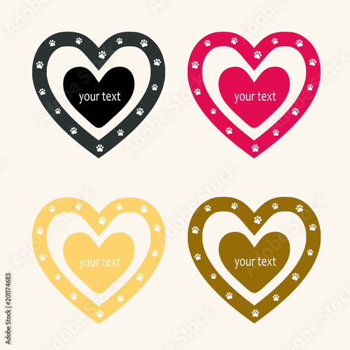 Dog paw sign icon in heart set1