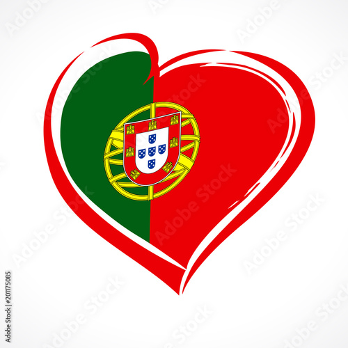 Love Portugal, heart emblem in national flag colored. Flag of Portugal with heart shape for Portugal Independence Day isolated on white background. Vector illustration