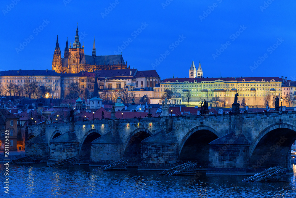 Prague Charles Bridge Blue Hour