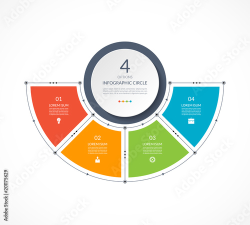 Infographic semi circle in thin line flat style. Business presentation template with 4 options, parts, steps. Can be used for cycle diagram, graph, round chart. photo