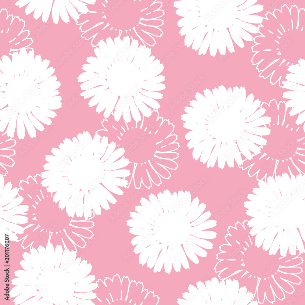 custom made wallpaper toronto digitalFloral background. Seamless pattern with white flowers on a pink background. It can be used for packing of gifts, registration of notebooks, diaries, tiles fabrics backgrounds. Vector image.