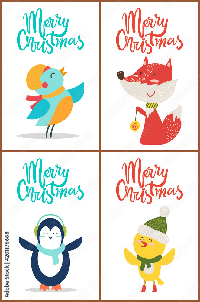 Merry Christmas Banners Set on Vector Illustration