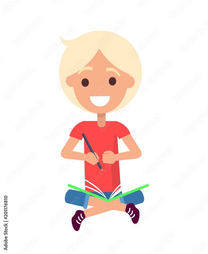 Boy in Sitting Position Isolated Illustration Boy in Sitting Position Isolated Illustration