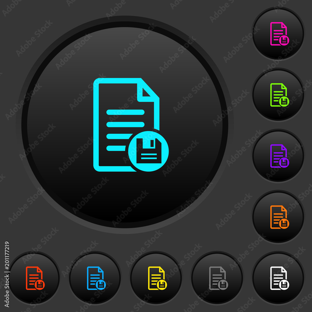 Save document dark push buttons with color icons Save document dark push buttons with color icons