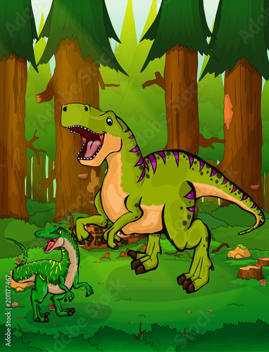 Tyrannosaurus on the background of a forest.