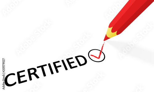 red pencil and text certified