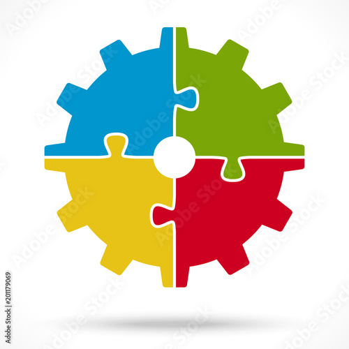 puzzle gear wheel for teamwork symbolism