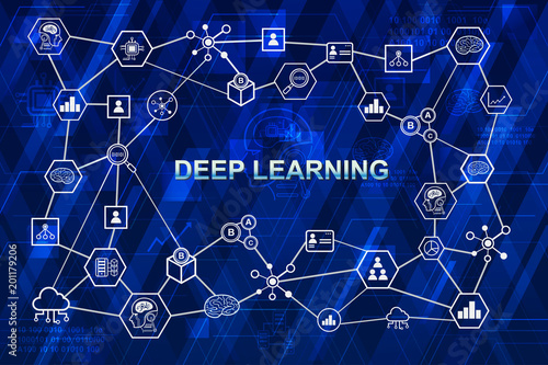 Machine learning , artificial intelligence , ai , deep learning and futuristic concept. Diagram connect with cloud, circuit electronic graphic , binary code and technology icons background.