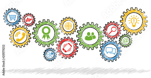scribble gears with different business icons