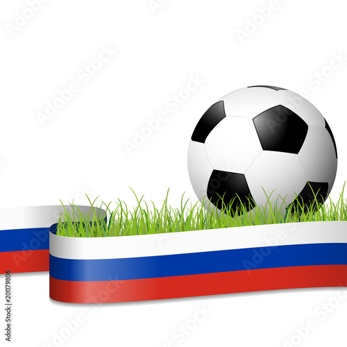 soccer ball behind russian banner