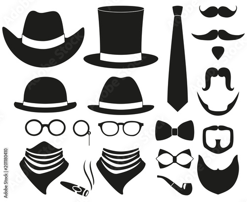 Black and white hipster 21 silhouette element set.