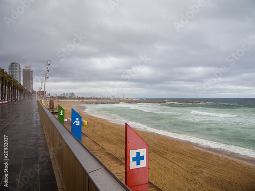 Barcelona, Spain - april 11, 2018:image of the beach of Barcelona photo