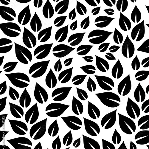 Black and white simple leaves seamless pattern, vector