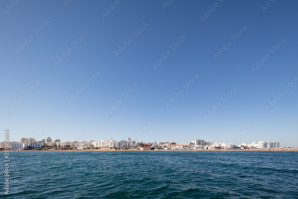 Albufeira coastline seen from the sea, Algarve, Portugal Albufeira coastline seen from the sea, Algarve, Portugal