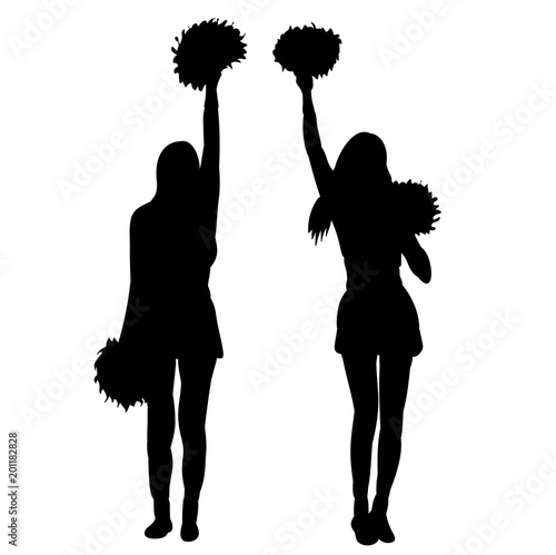 vector, isolated icon, silhouette of girl, cheerleaders team on white background