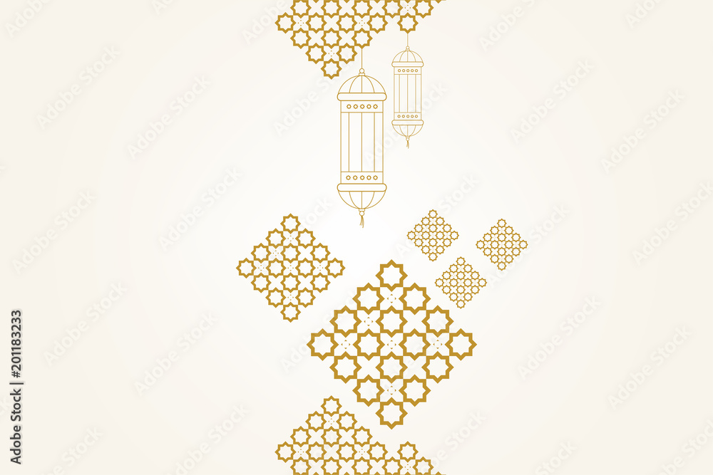 Naklejka premium Ramadan kareem greeting card template. Ramadan lamp or lanterns and muslim pattern element.