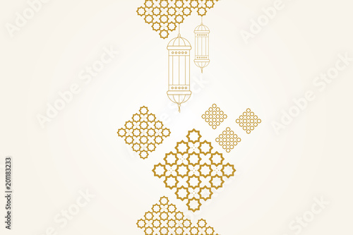 Ramadan kareem greeting card template. Ramadan lamp or lanterns and muslim pattern element.