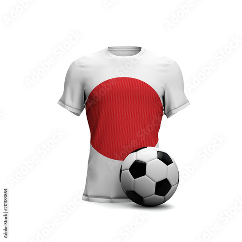 Japan soccer shirt with national flag and football ball. 3D Rendering