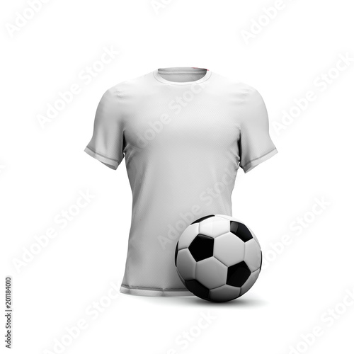 White soccer shirt with a football ball. 3D Rendering