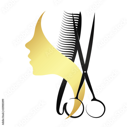 Silhouettes of girls and scissors with a comb