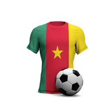Cameroon soccer shirt with national flag and football ball. 3D Rendering