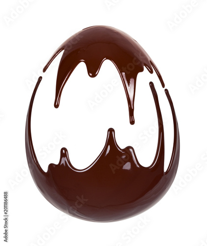 Chocolate egg. Melted chocolate syrup on a white background. Liquid chocolate on a white background.