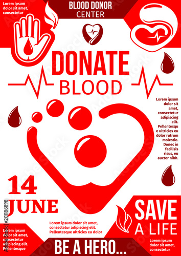 Blood Donor center banner with red drop and heart