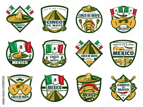 Cinco de Mayo holiday label for mexican fiesta