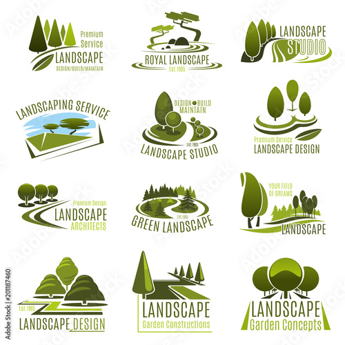 Landscape design company icon with green tree