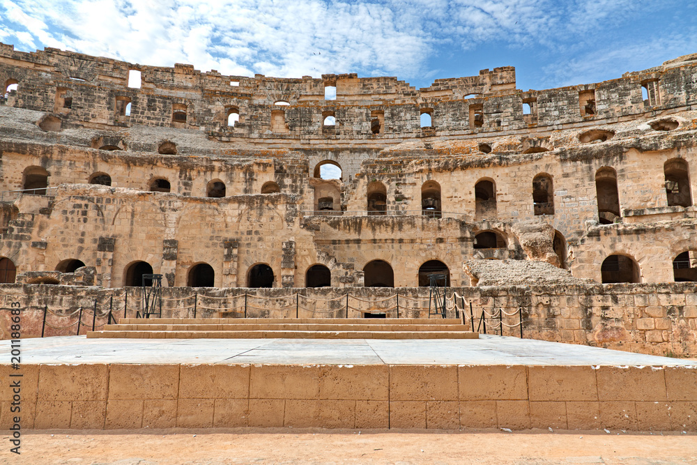A ancient Roman amphitheater in the El Jem town.