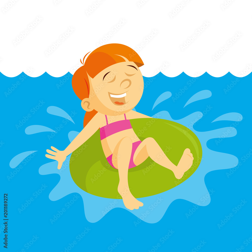 Little Girl Swimming With Inflatable Circle