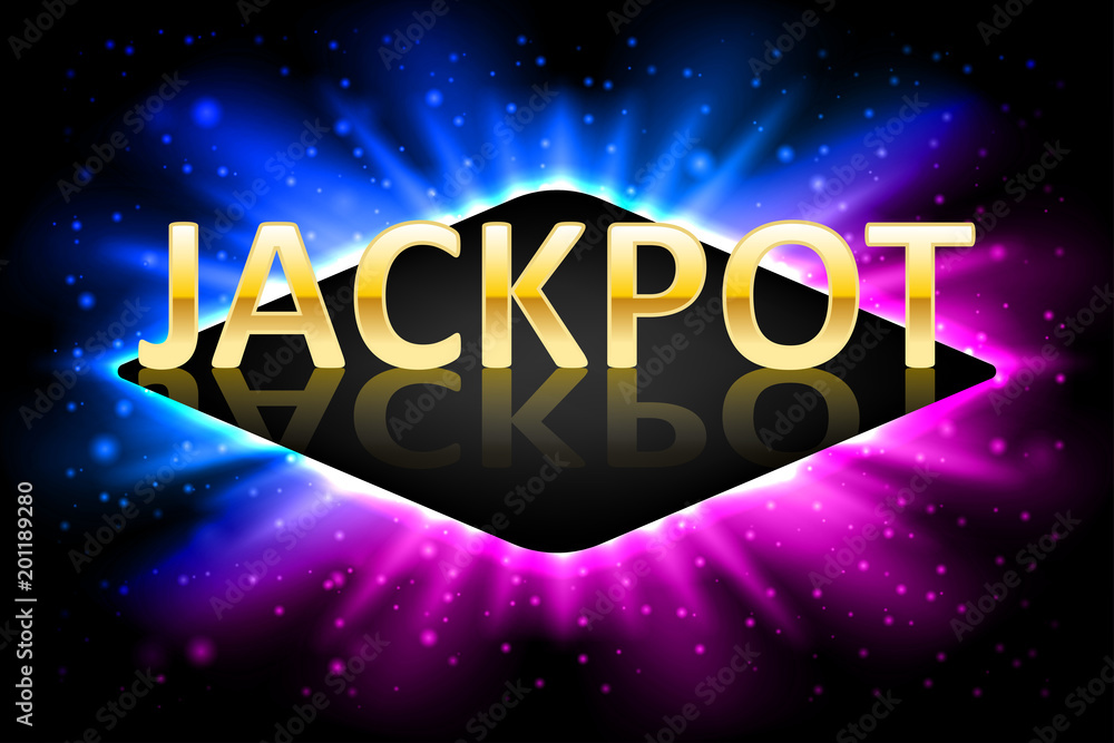 Jackpot shiny gold casino lotto label with neon frame. Casino jackpot winner design gamble with shining text. Vector illustration Jackpot shiny gold casino lotto label with neon frame. Casino jackpot winner design gamble with shining text. Vector illustration