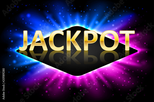 Jackpot shiny gold casino lotto label with neon frame. Casino jackpot winner design gamble with shining text. Vector illustration