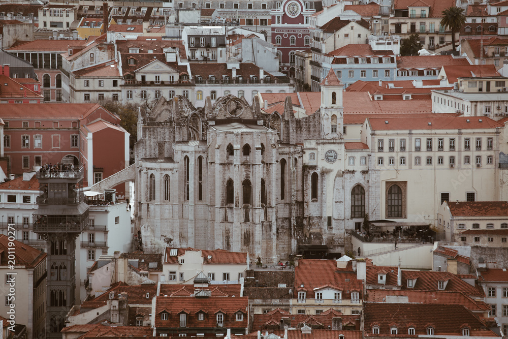 Panoramic view of Lisbon from the observation deck of the castle - Cityscape of the capital of Portuga