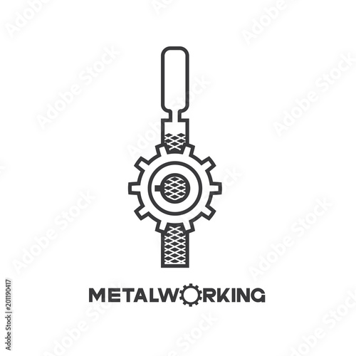 an illustration consisting of an image of the gear and file and the inscription "metalworking" in the form of a symbol or logo