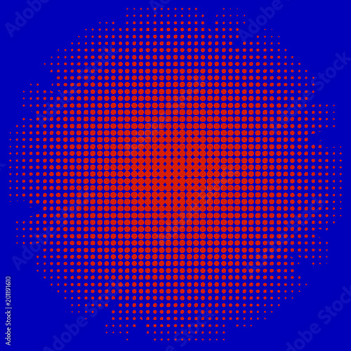 Red dots on blue abstract background