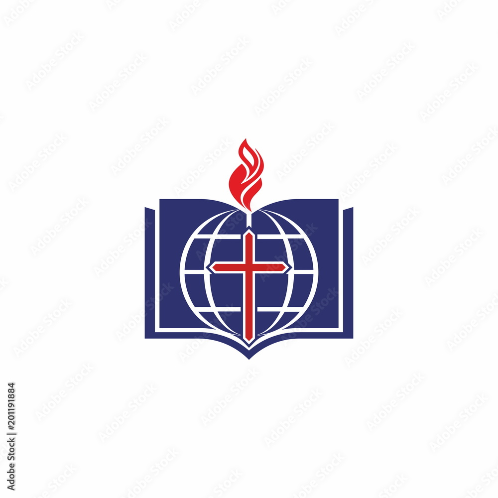 Fototapeta premium Church logo. Cross of Jesus, open bible and Christian symbols