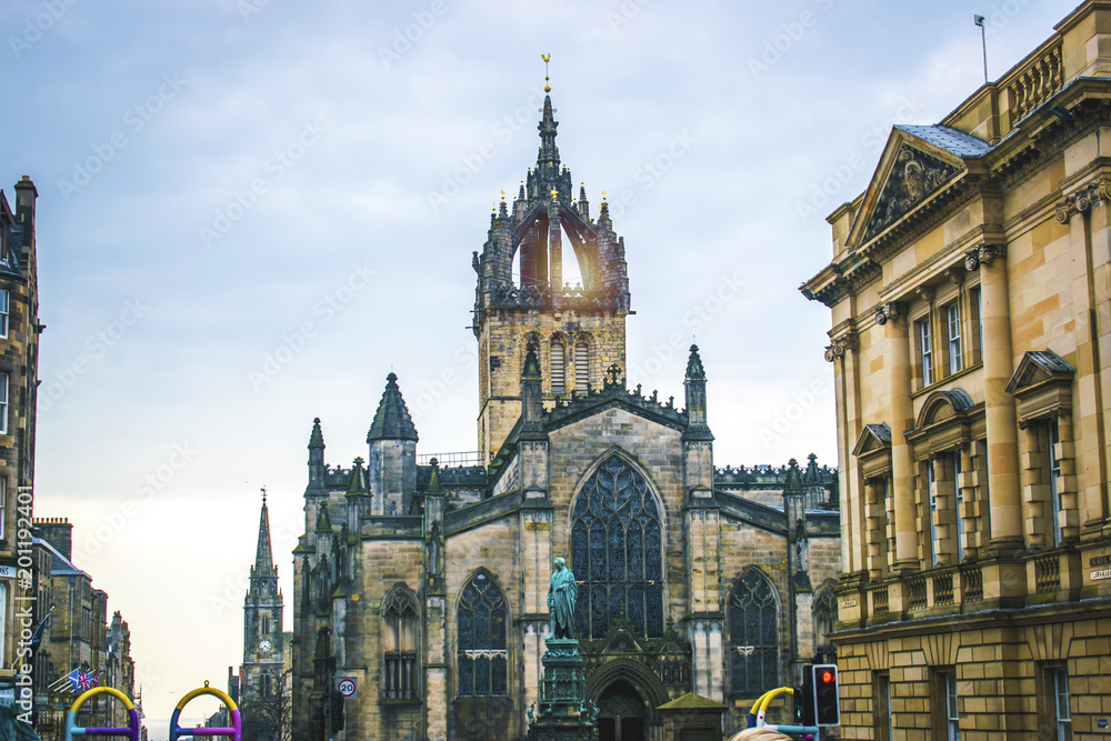 Fototapeta premium Edinburgh Architecture Traditional Scottish buildings houses Edinburgh monuments and landmarks castle travel to Scotland Scotland tourism concept Europe tourist Edinburgh Travel 
