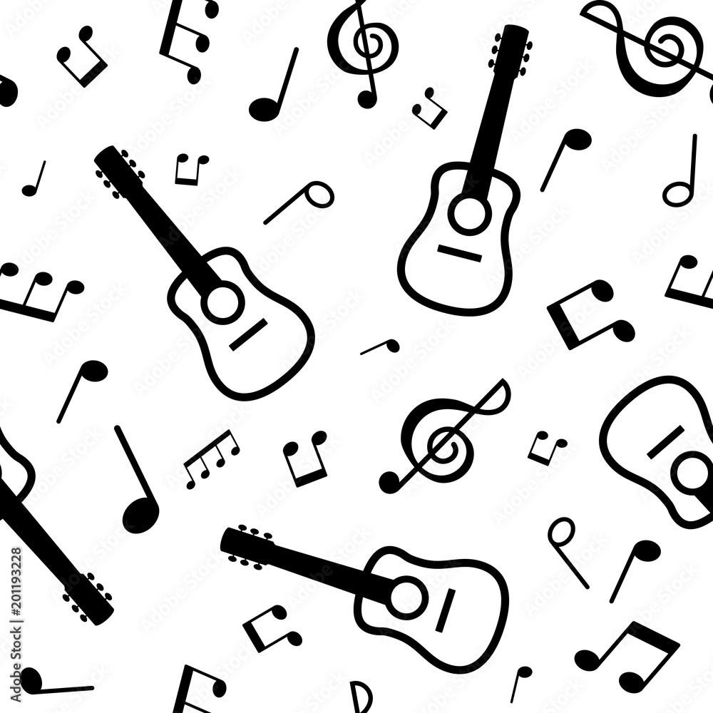 Naklejka premium vector seamless guitars pattern and musical notes