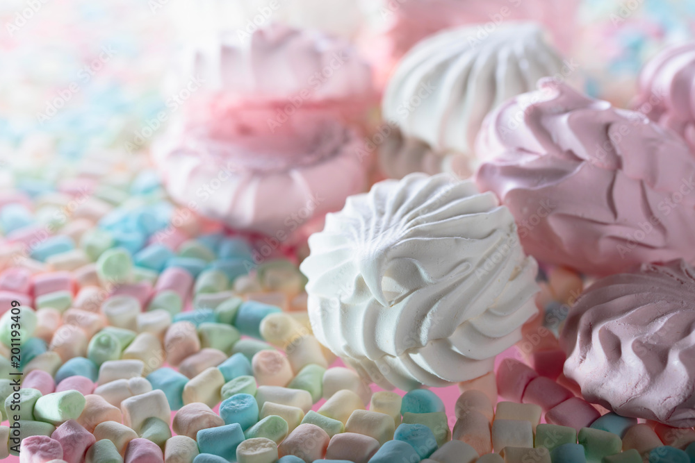Close up of various marshmallows . Close up of various marshmallows .