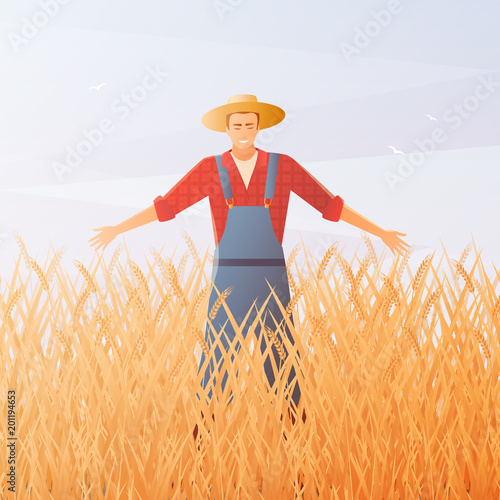 Farmer And Crop Harvest Flat Composition
