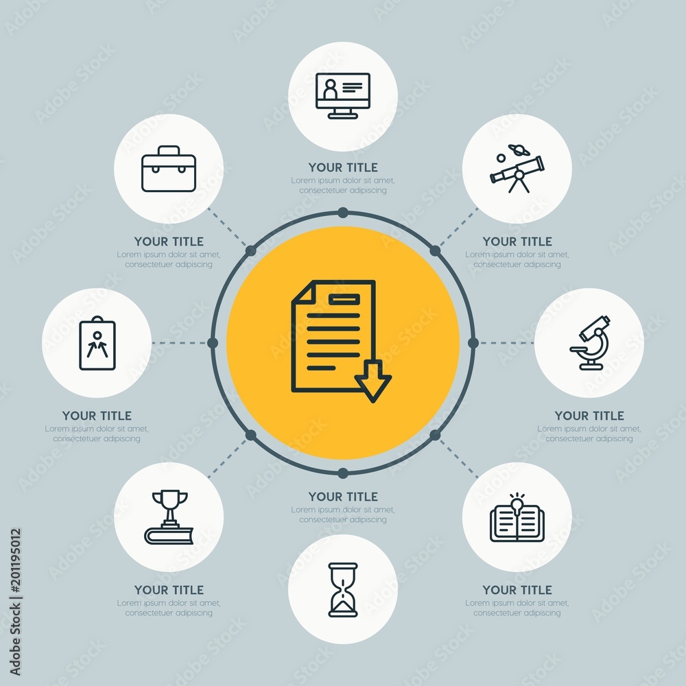 Circle network chart business, money, education infographic template with 8 options for presentations, advertising, annual reports. Circle network chart business, money, education infographic template with 8 options for presentations, advertising, annual reports.