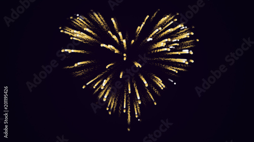 Illustration of gold  heart fireworks.Glowing sequins for wedding party. Valentines Day. I love you. Can be used for card, flayer, poster